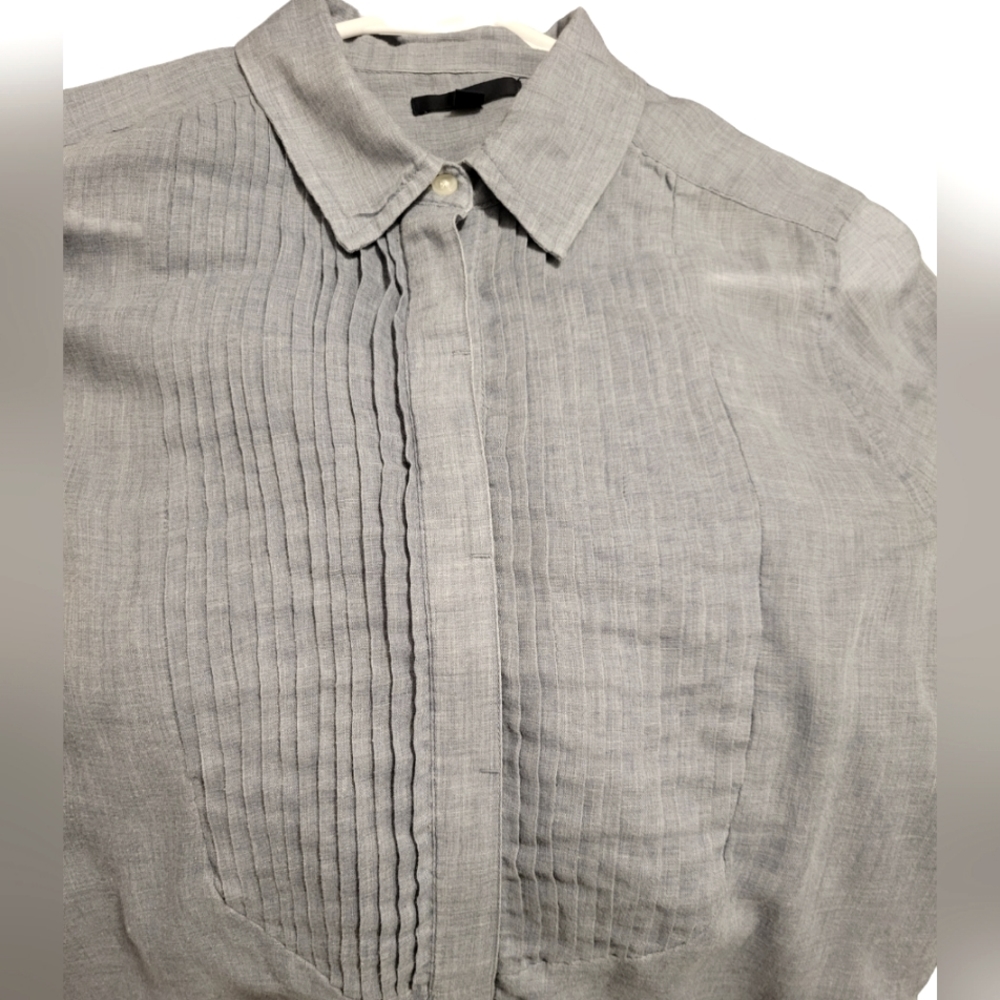 Gap Chambray Tuxedo Inspired Women's Light Blue Blouse Size S Top Hidden Buttons
